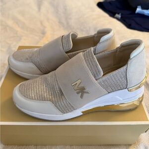 Michael Kors Gold and White Slip-On Sneakers